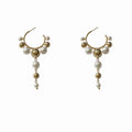 Silver Needle Faux Pearl Tassel C Shape Geometric Drop Earrings For Women view 5
