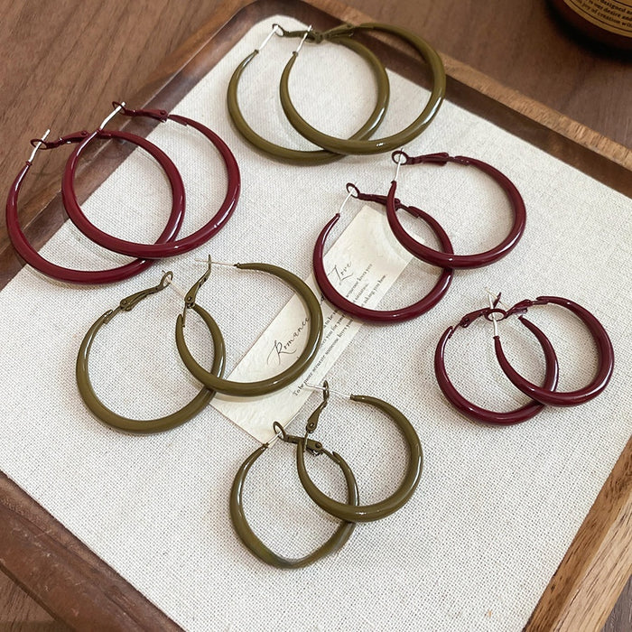 Metal Geometric Circle Pendant Hoop Earrings With Enamel Detail Minimalist Western Style For Women