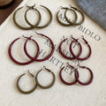 Metal Geometric Circle Pendant Hoop Earrings With Enamel Detail Minimalist Western Style For Women view 3