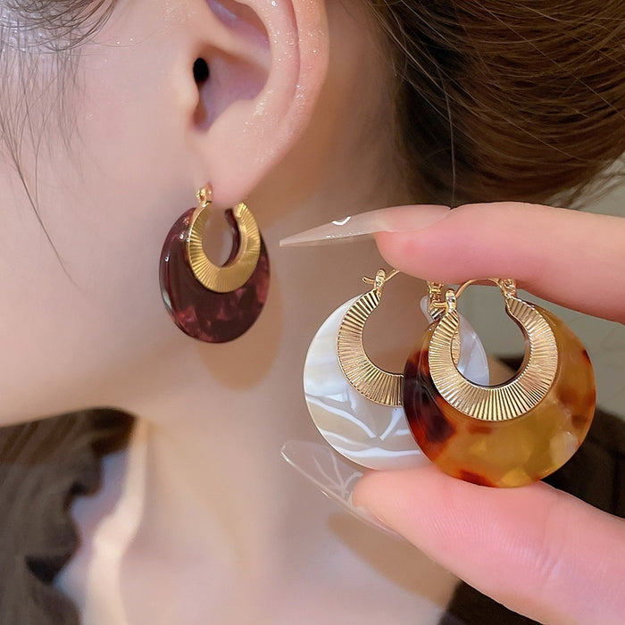Marbled Acetate Round Pendant Drop Earrings Western Style Geometric Statement Jewelry