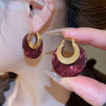 Marbled Acetate Round Pendant Drop Earrings Western Style Geometric Statement Jewelry view 3