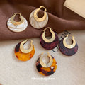 Marbled Acetate Round Pendant Drop Earrings Western Style Geometric Statement Jewelry view 2