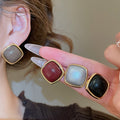 Modern Minimalist Alloy Leather Diamond Geometric Drop Earrings With Silver Needle Style view 2