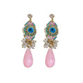 Court Style Resin Shell Flower Teardrop Crystal Tassel Drop Earrings With Silver Pins view 5