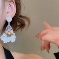 Court Style Resin Shell Flower Teardrop Crystal Tassel Drop Earrings With Silver Pins view 3