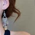 Sparkling Rhinestone Leaf Tassel Copper Hook Drop Earrings Minimalist Light Luxury Jewelry view 3