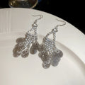Sparkling Rhinestone Leaf Tassel Copper Hook Drop Earrings Minimalist Light Luxury Jewelry view 2