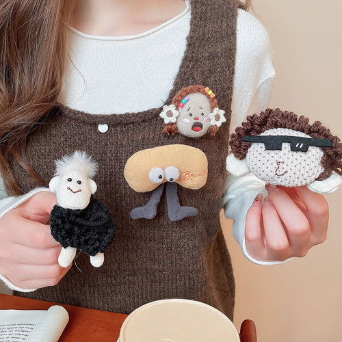 Cute Fabric Plush Cartoon Portrait Flower Brooch, Funny Creative Fashion Pin Accessory