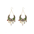 Bohemian Ethnic Crescent Hoop Tassel Alloy Enamel Rhinestone Pearl Crystal Vintage Luxury Dangle Earrings view 5