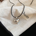 Korean Light Luxury Copper Heart Pendant Wax Cord Sweater Necklace For Women view 4