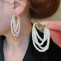Elegant French Court Style Faux Pearl Zircon Geometric Tassel Drop Earrings view 1