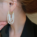 Elegant French Court Style Faux Pearl Zircon Geometric Tassel Drop Earrings view 3