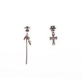 Vintage Asymmetric Cross Tassel Stud Earrings For Women, Silver Alloy Rhinestone Fleur De Lis Earrings view 5