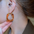 18K Gold Plated Resin Square Hollow Pendant Drop Earrings Vintage Geometric Women's Jewelry view 3