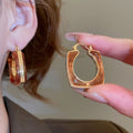 18K Gold Plated Resin Square Hollow Pendant Drop Earrings Vintage Geometric Women's Jewelry view 1
