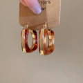18K Gold Plated Resin Square Hollow Pendant Drop Earrings Vintage Geometric Women's Jewelry view 2