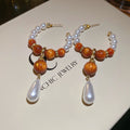 Chic Resin Pearl Beaded Teardrop Drop Earrings With Silver Pins For Elegant Women view 4
