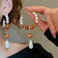 Chic Resin Pearl Beaded Teardrop Drop Earrings With Silver Pins For Elegant Women view 1