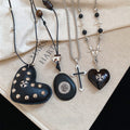 Light Luxury Leather Sweater Necklace With Enamel Cross Heart Oval Pendant For Women view 2