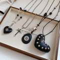 Light Luxury Leather Sweater Necklace With Enamel Cross Heart Oval Pendant For Women view 4