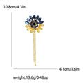 Metal Alloy Rhinestone Blue Yellow Sunflower Brooch Pin For Apparel view 5