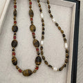 18K Gold Plated Tiger Eye Crystal Beaded Ethnic Vintage Oval Geometric Sweater Necklace view 4