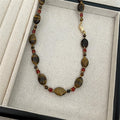 18K Gold Plated Tiger Eye Crystal Beaded Ethnic Vintage Oval Geometric Sweater Necklace view 2