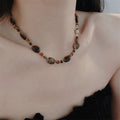 18K Gold Plated Tiger Eye Crystal Beaded Ethnic Vintage Oval Geometric Sweater Necklace view 1