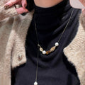 Maillard Style Tiger Eye Pearl Pendant Sweater Necklace Vintage Geometric Round Collarbone Chain view 3