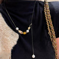 Maillard Style Tiger Eye Pearl Pendant Sweater Necklace Vintage Geometric Round Collarbone Chain view 2