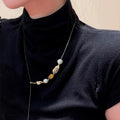 Maillard Style Tiger Eye Pearl Pendant Sweater Necklace Vintage Geometric Round Collarbone Chain view 4