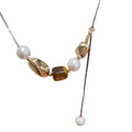 Maillard Style Tiger Eye Pearl Pendant Sweater Necklace Vintage Geometric Round Collarbone Chain view 5