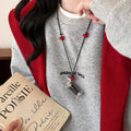 Boho Cotton Cord Braided Ceramic Dachshund Pendant Sweater Necklace For Women view 1