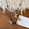 Boho Cotton Cord Braided Ceramic Dachshund Pendant Sweater Necklace For Women view 2