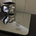 Copper Hollow Round Sun Pendant Sweater Necklace Minimalist Geometric Clavicle Chain view 2