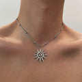 Copper Hollow Round Sun Pendant Sweater Necklace Minimalist Geometric Clavicle Chain view 3