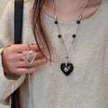 Style Stone Beaded Heart Cross Pendant Sweater Necklace For Women Hip Hop Geometric Jewelry view 3