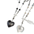 Style Stone Beaded Heart Cross Pendant Sweater Necklace For Women Hip Hop Geometric Jewelry view 5