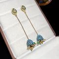 Light Luxury Alloy Enamel Floral Rhinestone Teardrop Tassel Drop Earrings For Women view 4