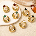 Luxury Gold Alloy Hollow Hoop Flower Enamel Statement Earrings For Women Trendy European American Earrings view 1