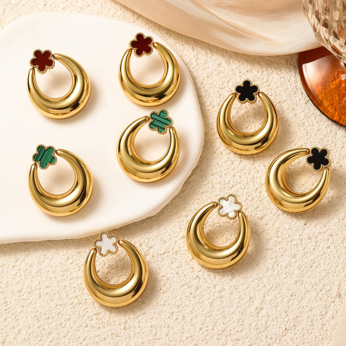 Luxury Gold Alloy Hollow Hoop Flower Enamel Statement Earrings For Women Trendy European American Earrings
