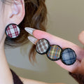 Korean Plaid Fabric Round Geometric Stud Earrings Light Luxury Autumn Winter Jewelry view 2