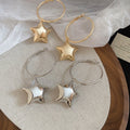 Metal Geometric Round Star Pendant Hoop Earrings Minimalist European Style For Women view 2