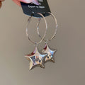 Metal Geometric Round Star Pendant Hoop Earrings Minimalist European Style For Women view 4