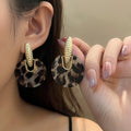 French Oil Painting Style Leopard Polka Dot Tassel Earrings With Silver Needle Retro Fashion Ear Jewelry view 2