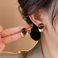 French Vintage Maillard Style Resin Tiger Eye Round Geometric Stud Earrings For Women view 2