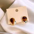 French Vintage Maillard Style Resin Tiger Eye Round Geometric Stud Earrings For Women view 3