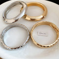 European American Metal Faceted Texture Round Open Bangle, Minimalist Fashion Jewelry view 2