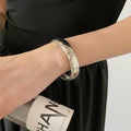 European American Metal Faceted Texture Round Open Bangle, Minimalist Fashion Jewelry view 3