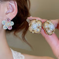 Sparkling Zircon Artificial Crystal Flower Stud Earrings With Silver Needle Vintage Palace Style view 1